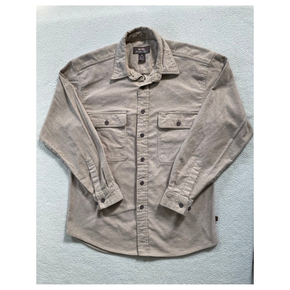 Moose Creek Mens Medium Shirt Tan Chamois Flannel Button Down Long Sleeve